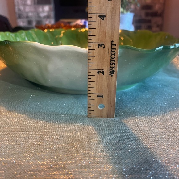 Vintage Otagiri Cabbage Leaf Serving Bowl Green Embossed Ceramic 12 Inch* - Picture 4 of 8